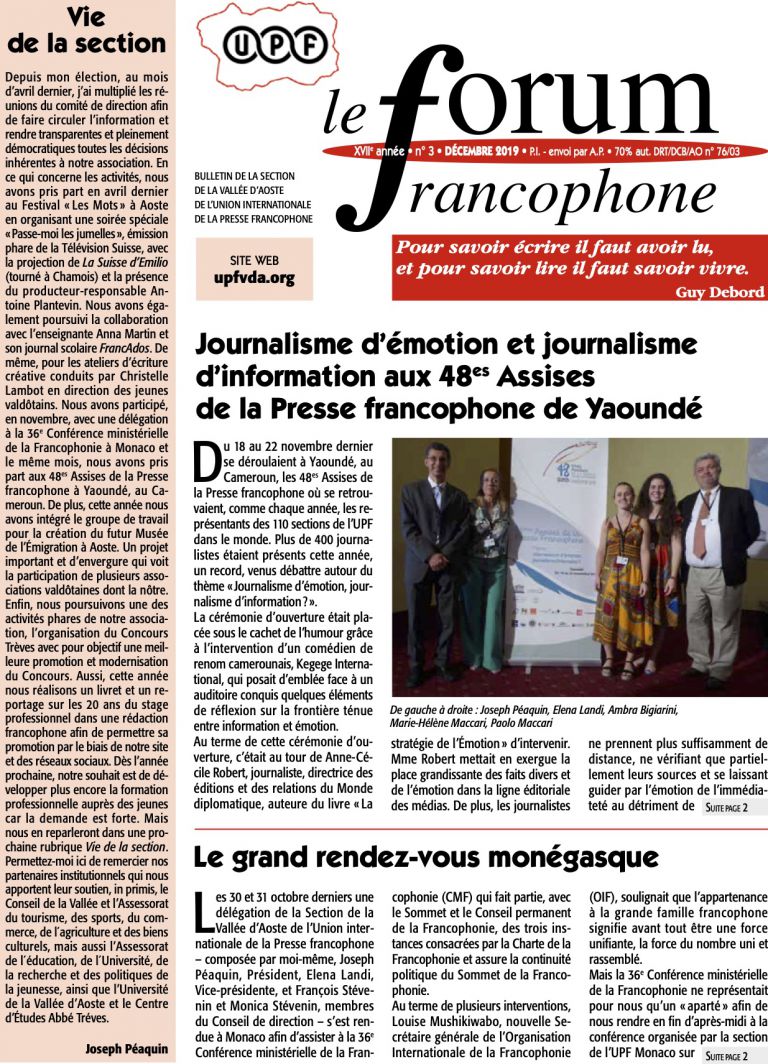 Le forum francophone - décembre 2019
